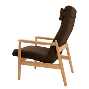 Fauteuil Tioga geweven stof - Bruin - Lichte eikenhouten - Zonder hocker