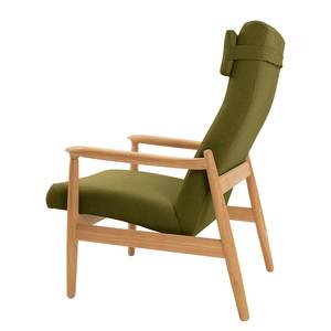 Fauteuil Tioga geweven stof - Fijn golvend avocado - Lichte eikenhouten - Zonder hocker