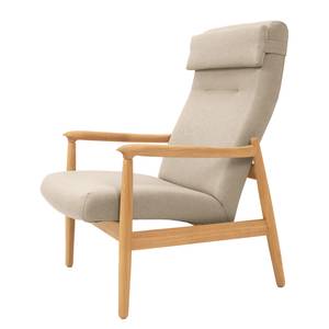 Fauteuil Tioga geweven stof - Beige - Lichte eikenhouten - Zonder hocker