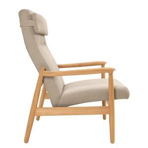 Fauteuil Tioga geweven stof - Beige - Lichte eikenhouten - Zonder hocker