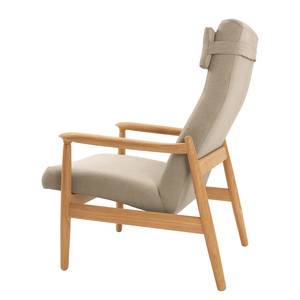 Fauteuil Tioga geweven stof - Beige - Lichte eikenhouten - Zonder hocker