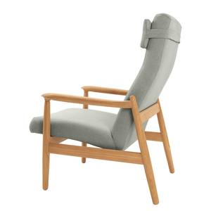 Fauteuil Tioga geweven stof - Lichtgrijs - Lichte eikenhouten - Met hocker