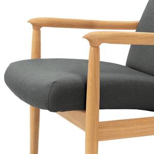 Fauteuil Tioga geweven stof - Grijsblauw - Lichte eikenhouten - Met hocker