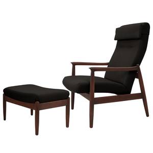 Fauteuil Tioga Tissu - Marron foncé - Chêne foncé - Avec repose-pieds