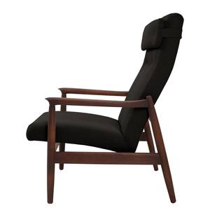 Fauteuil Tioga geweven stof - Donkerbruin - Donkere eikenhout - Met hocker