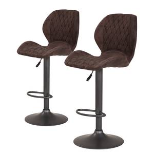 Barstoelen Ripley (set van 2) microvezel/staal - antracietkleurig - Vintage bruin - Microvezel