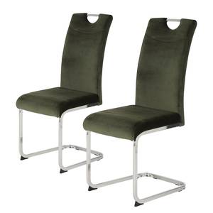 Chaises cantilever Emly (lot de 2) Velours / Acier - Chrome - Vert foncé