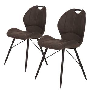 Gestoffeerde stoel Glin microvezel/staal - mat zwart/vintage antracietkleurig - 2-delige set
