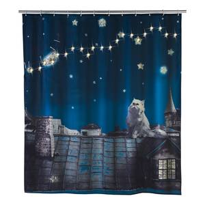 Rideau de douche LED Moon Cat Fibres synthétiques - Bleu foncé