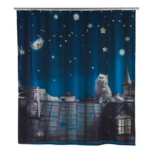 Rideau de douche LED Moon Cat Fibres synthétiques - Bleu foncé