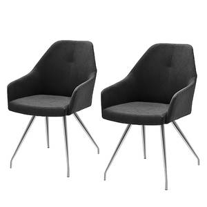 Chaises à accoudoirs Tibau (lot de 2) Imitation cuir / Acier inoxydable - Anthracite