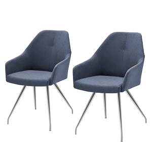 Chaises à accoudoirs Tibau (lot de 2) Imitation cuir / Acier inoxydable - Gris bleu