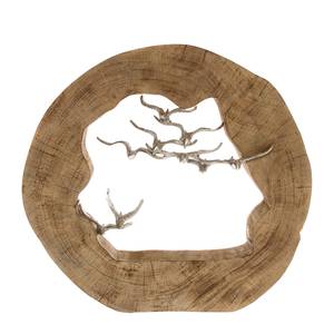 Dekofigur Birds in Log Aluminium / Mangoholz - Braun / Silber