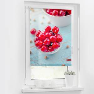 Store enrouleur cerises Tissu - Rouge / Bleu clair - 90 x 150 cm