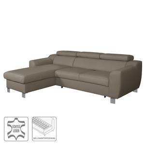 Ecksofa Burnside I Echtleder / Kunstleder - Taupe - Longchair davorstehend links - Mit Schlaffunktion