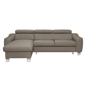 Ecksofa Burnside I Echtleder / Kunstleder - Taupe - Longchair davorstehend links - Mit Schlaffunktion