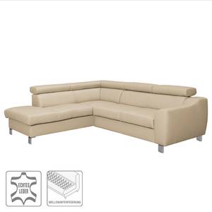 Ecksofa Burnside II Echtleder / Kunstleder - Warmes Beige - Ottomane davorstehend links - Ohne Schlaffunktion