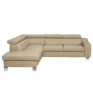 Ecksofa Burnside II Echtleder / Kunstleder - Warmes Beige - Ottomane davorstehend links - Ohne Schlaffunktion