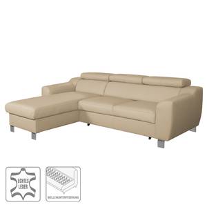 Ecksofa Burnside I Echtleder / Kunstleder - Warmes Beige - Longchair davorstehend links - Mit Schlaffunktion