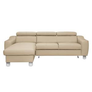 Hoekbank Burnside I Echt leer / kunstleer - Warm beige - Longchair vooraanzicht links - Met slaapfunctie