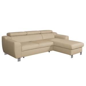 Ecksofa Burnside I Echtleder / Kunstleder - Warmes Beige - Longchair davorstehend rechts - Mit Schlaffunktion