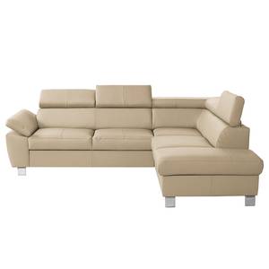 Ecksofa Waal I Echtleder / Kunstleder - Warmes Beige - Ottomane davorstehend rechts - Ohne Schlaffunktion