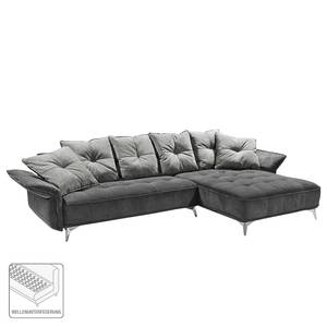 Ecksofa Moreville I Microfaser - Grau / Hellgrau - Longchair davorstehend rechts - Ohne Hocker