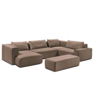 Zithoek Greenvale I microvezel - Kokosnoot bruin - Longchair vooraanzicht links - Met hocker