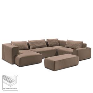 Wohnlandschaft Greenvale I Microfaser - Kokosnuss Braun - Longchair davorstehend links - Mit Hocker