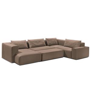 Zithoek Greenvale I microvezel - Kokosnoot bruin - Longchair vooraanzicht links - Met hocker