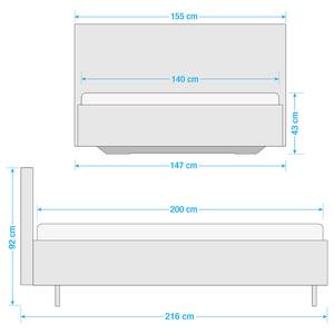 Bed SKØP VIII Donkergrijs/wit - 140 x 200cm