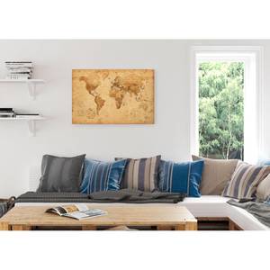 Afbeelding Wereldkaart I Beige - Plaatmateriaal - Papier - 90 x 60 x 2 cm