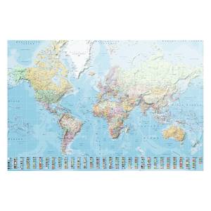 Afbeelding Wereldkaart Nederlandstalig Blauw - Plaatmateriaal - Papier - 90 x 60 x 2 cm