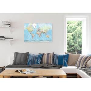 Afbeelding Wereldkaart Nederlandstalig Blauw - Plaatmateriaal - Papier - 90 x 60 x 2 cm