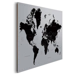 Afbeelding Wereldkaart IV Zilver - Plaatmateriaal - Papier - 90 x 60 x 2 cm