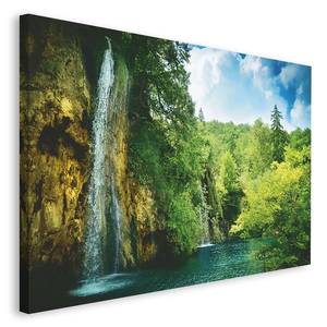 Bild Wasserfall am See Grün - Holzwerkstoff - Papier - 118 x 70 x 2 cm