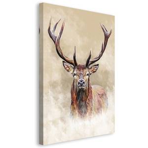 Bild Hirsch III Beige - Holzwerkstoff - Papier - 70 x 118 x 2 cm