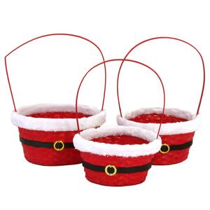 Korb Santa (3-teilig) Filz / Weide - Rot / Weiß