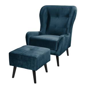 Oorfauteuil Bellara fluweel - Jeansblauw - Met hocker