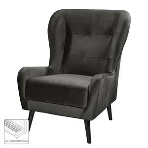 Oorfauteuil Bellara fluweel - Zwart - Zonder hocker