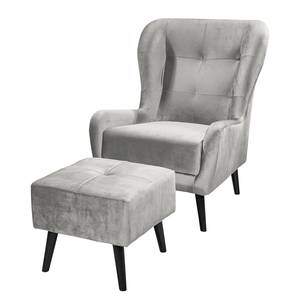 Oorfauteuil Bellara fluweel - Kiezelkleurig - Met hocker