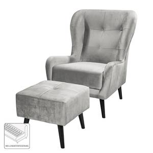 Oorfauteuil Bellara fluweel - Kiezelkleurig - Met hocker