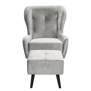 Oorfauteuil Bellara fluweel - Kiezelkleurig - Met hocker