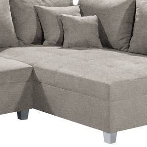 Ecksofa Andresito Strukturstoff - Schlamm - Ottomane davorstehend rechts - Mit Hocker