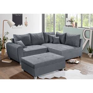 Ecksofa Andresito Strukturstoff - Grau - Ottomane davorstehend rechts - Mit Hocker