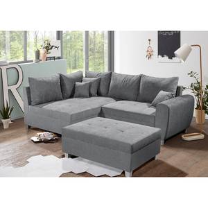 Ecksofa Andresito Strukturstoff - Lichtgrau - Ottomane davorstehend links - Mit Hocker