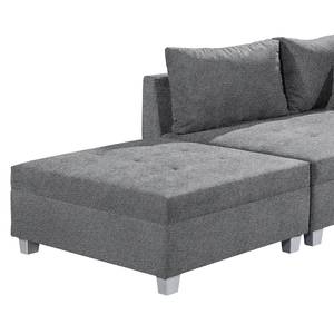 Ecksofa Andresito Strukturstoff - Lichtgrau - Ottomane davorstehend links - Mit Hocker