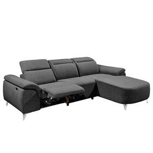 Ecksofa Verlaine Strukturstoff - Dunkelgrau - Longchair davorstehend rechts