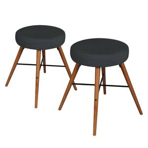 Tabourets Clam (lot de 2) Tissu / Partiellement en hêtre massif - Tissu Falo : Anthracite - Marron