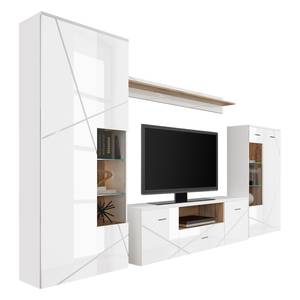 Ensemble meubles TV Sopot (4 éléments) Éclairage inclus - Blanc brillant / Imitation chêne sauvage